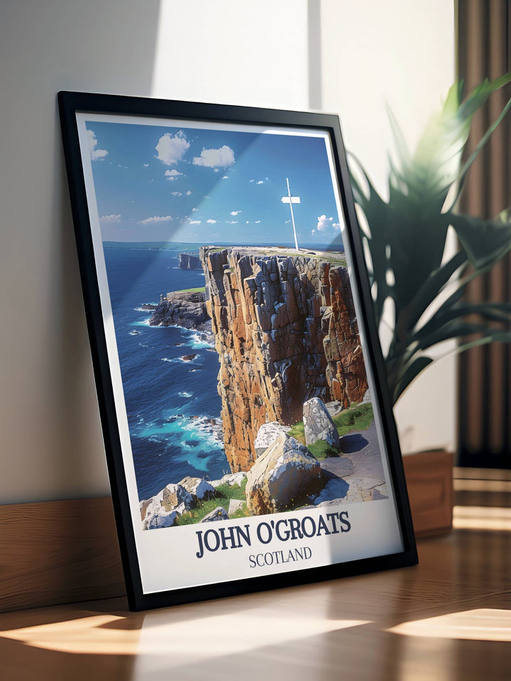 Inspirational cycling print of Lands End Signpost perfect for those who have tackled the National Cycling challenge. This artwork celebrates the journey from John O Groats to Lands End making it a meaningful gift for cyclists