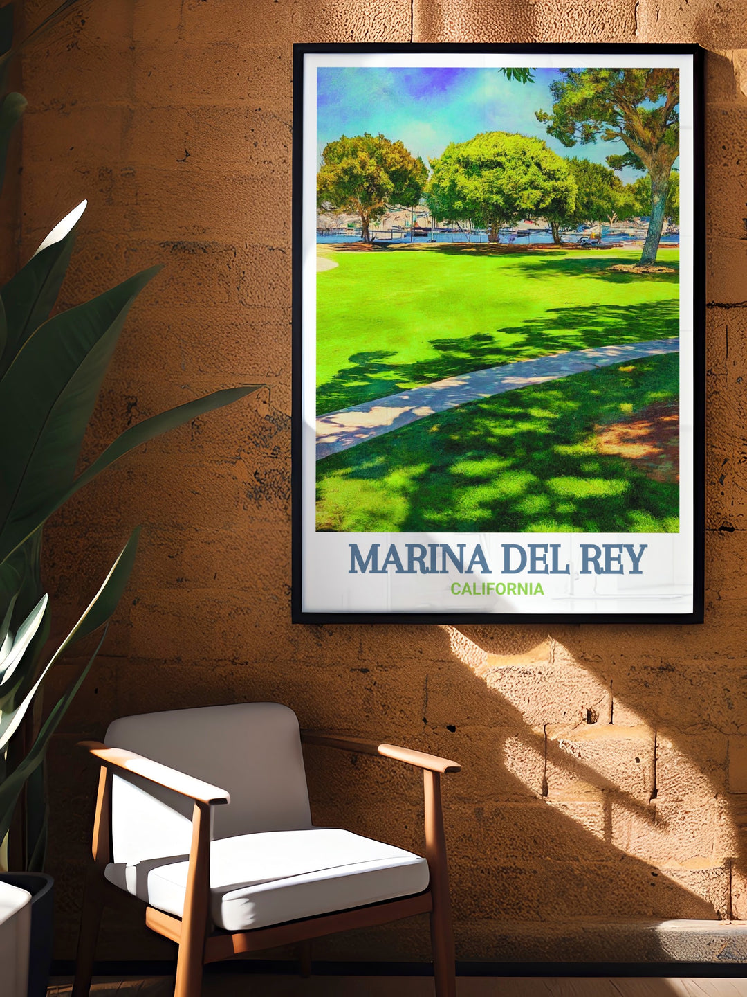 Stunning Marina del Rey poster print with colorful street map offering a perfect decor piece for modern living spaces. Burton W. Chace Park is featured making this fine line print a great choice for those looking for unique travel art and thoughtful gift options.