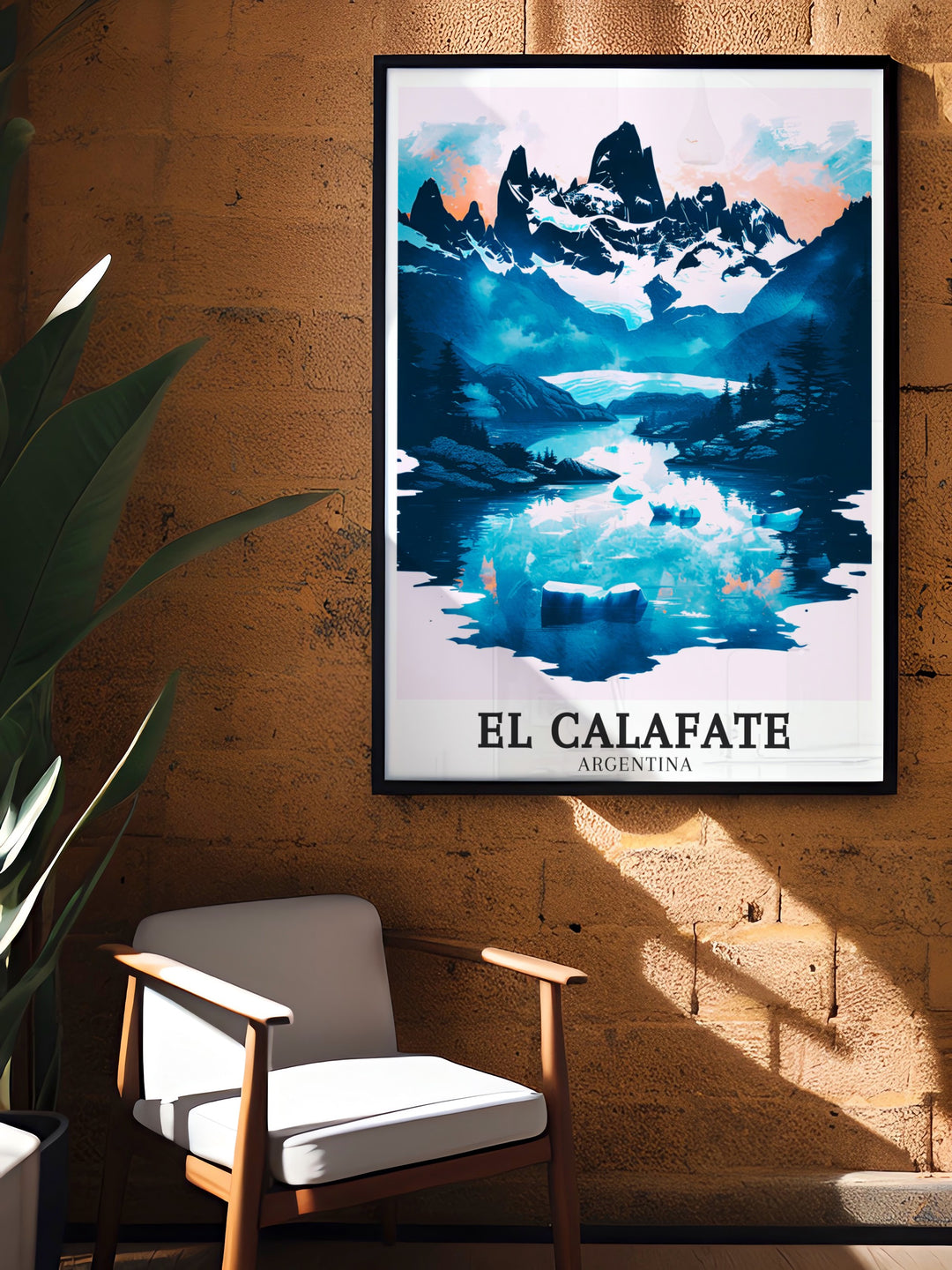 This travel poster of El Calafate captures the essence of Argentinas natural beauty, with its focus on Laguna de los Tres and El Chaltén. Ideal for adding a sense of adventure to your home decor, the posters bright colors and intricate details make it a standout piece.