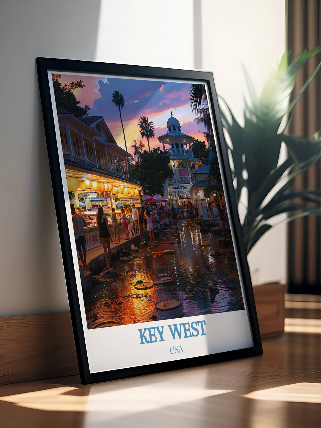 Captivating Mallory Square Travel Poster a beautiful piece of Florida Travel Art that brings Key Wests historic and cultural charm into your home decor.