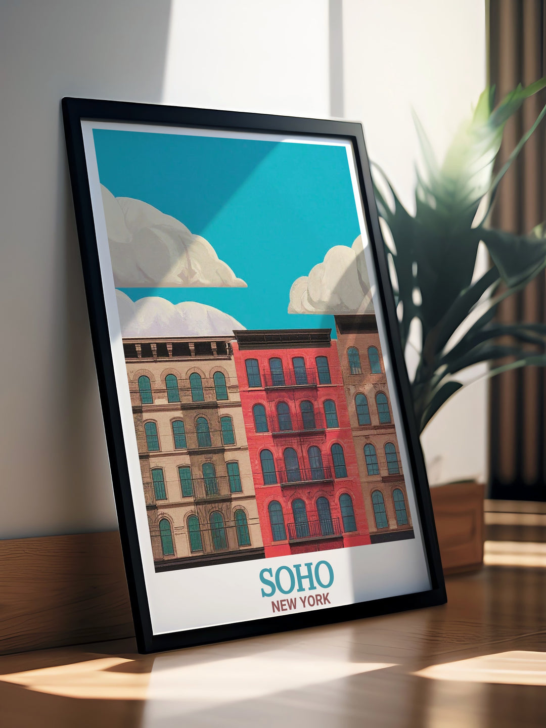 Immerse yourself in the vibrant atmosphere of London with this travel print, featuring Sohos Cast Iron District and the iconic Palladium Theatre. This poster print is perfect for fans of British theatre and Londons unique architectural landmarks.