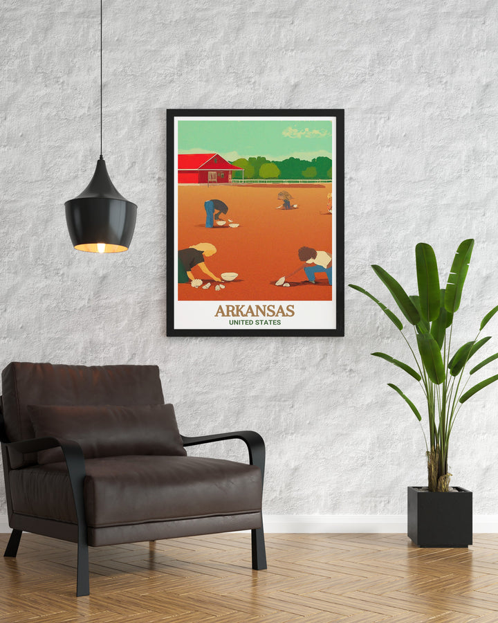 Poster of Buffalo National River in Arkansas, depicting the serene river and surrounding landscapes in vivid detail. Ideal for adding a touch of rustic elegance to your home decor, this print is a timeless piece of art.