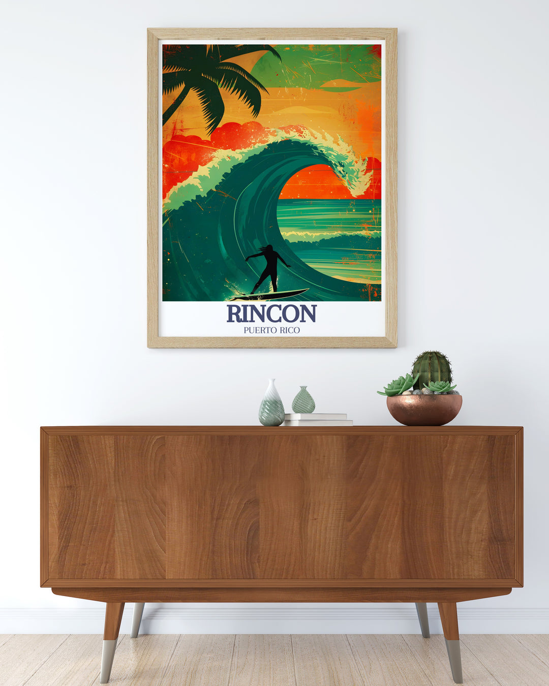 A captivating travel poster showcasing Costa Ricas Rincon de la Vieja, the surf haven of Domes Beach, and the excitement of the Corona Pro Surf competition. This print makes a perfect gift for surfers and adventurers who appreciate Costa Ricas unique charm.