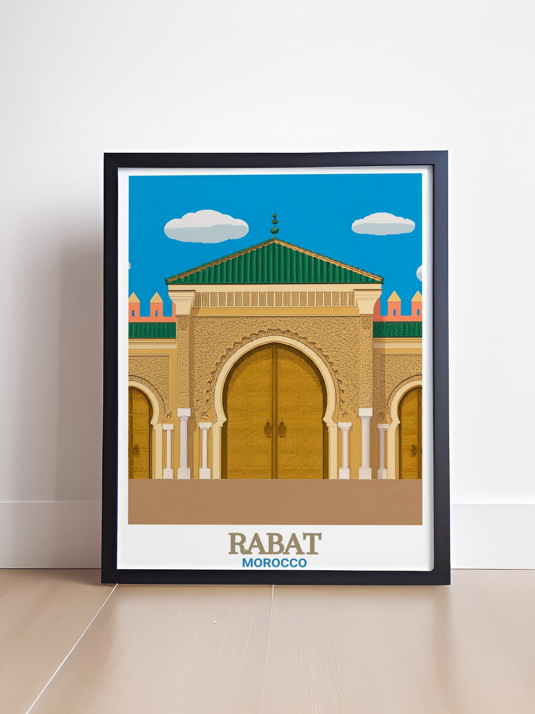 Modern Rabat Poster featuring the Royal Palace perfect for adding a touch of Moroccan elegance to your home decor ideal for living rooms bedrooms or offices a stylish and sophisticated piece of art that celebrates the heritage of Rabat