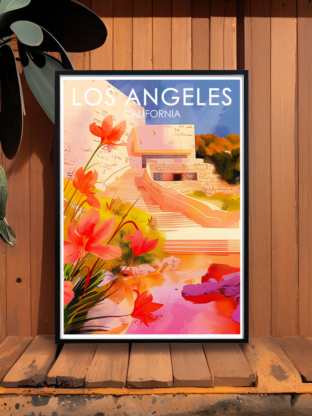Los Angeles poster featuring the Getty Centre a perfect gift for art enthusiasts and travelers providing a unique and meaningful addition to any home or office decor ideal for anniversaries birthdays and holidays