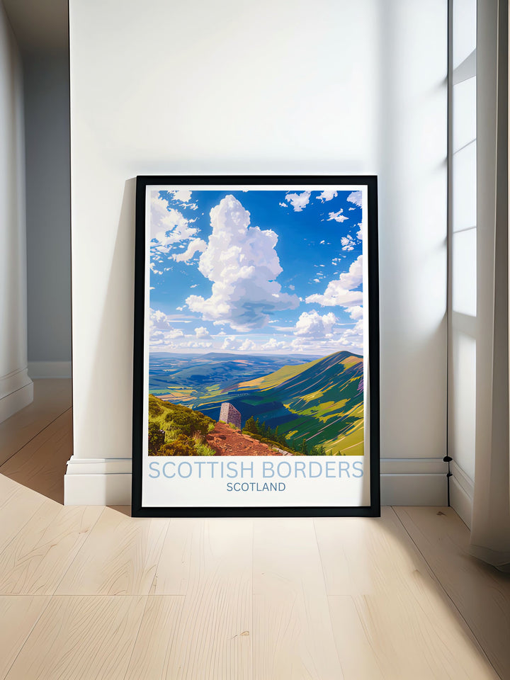 Elevate your home decor with this Eildon Hills poster featuring the iconic Scottish Borders landscape This stunning artwork adds a touch of Scotland to your living space perfect for nature lovers and those seeking elegant wall decor inspired by the Scottish countryside