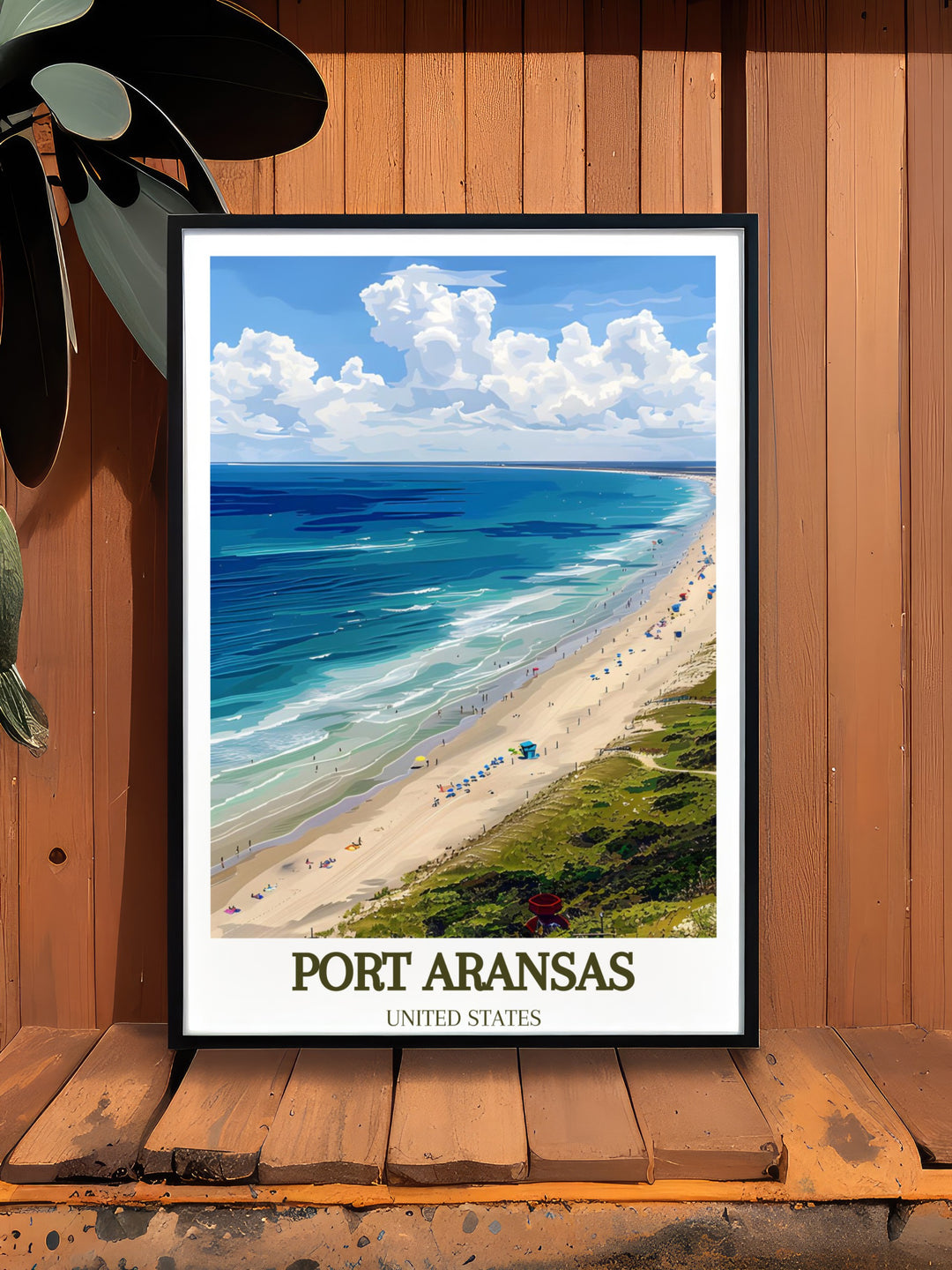 This travel poster features the best of Port Aransas and Mustang Island, offering a visual escape to the tranquil shores of Texass Gulf Coast. Perfect for beach lovers, this print brings the beauty of the coast into your home.