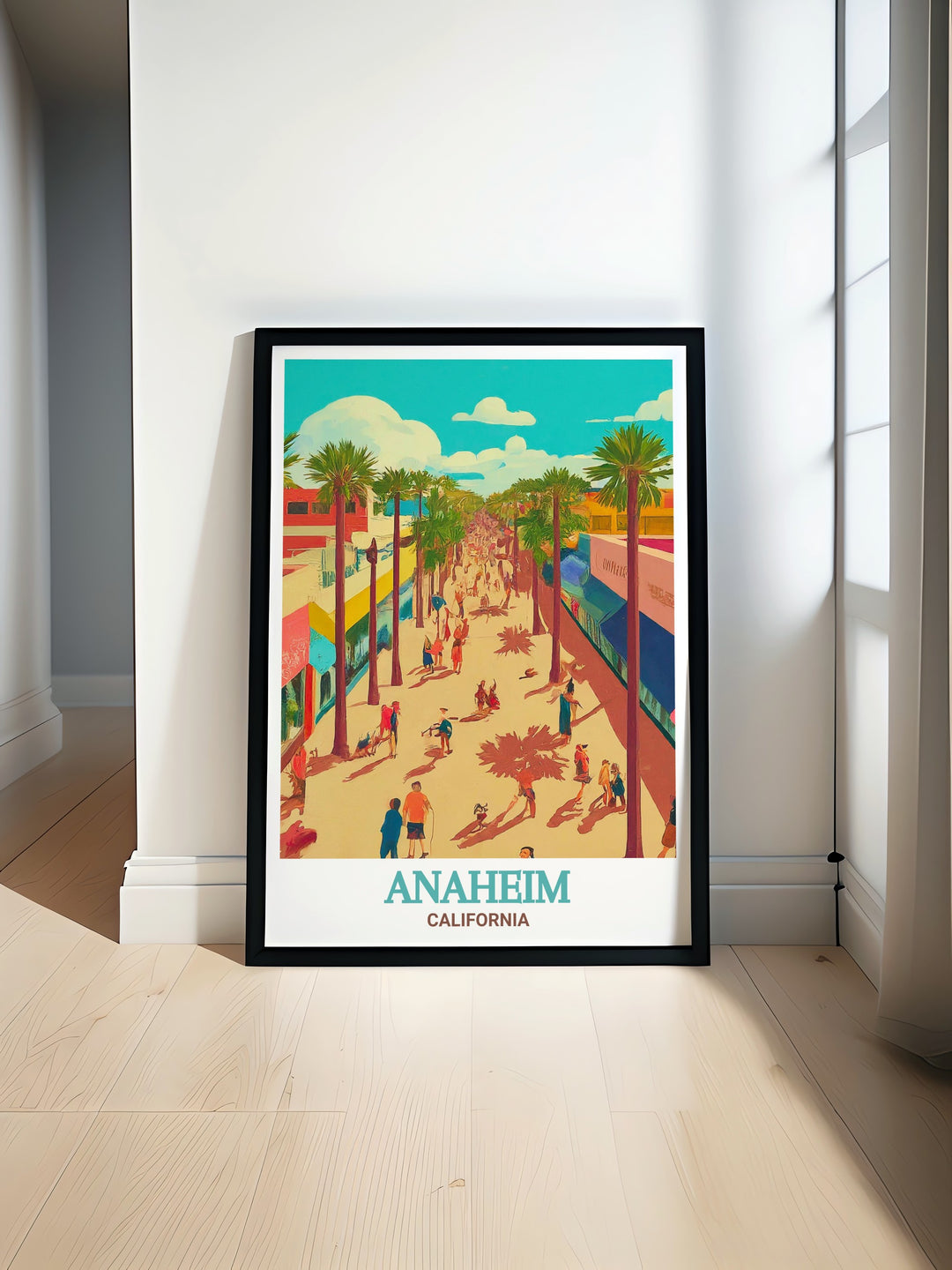 a picture of a poster of a beach with palm trees