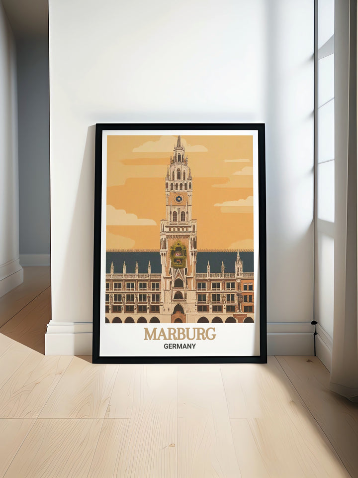 Bring the essence of Marburg into your home with this captivating wall print of the Rathaus. The artwork highlights the unique blend of Gothic and Baroque elements, making it a perfect addition to your art collection. Ideal for anyone who appreciates the beauty of German towns and historic landmarks