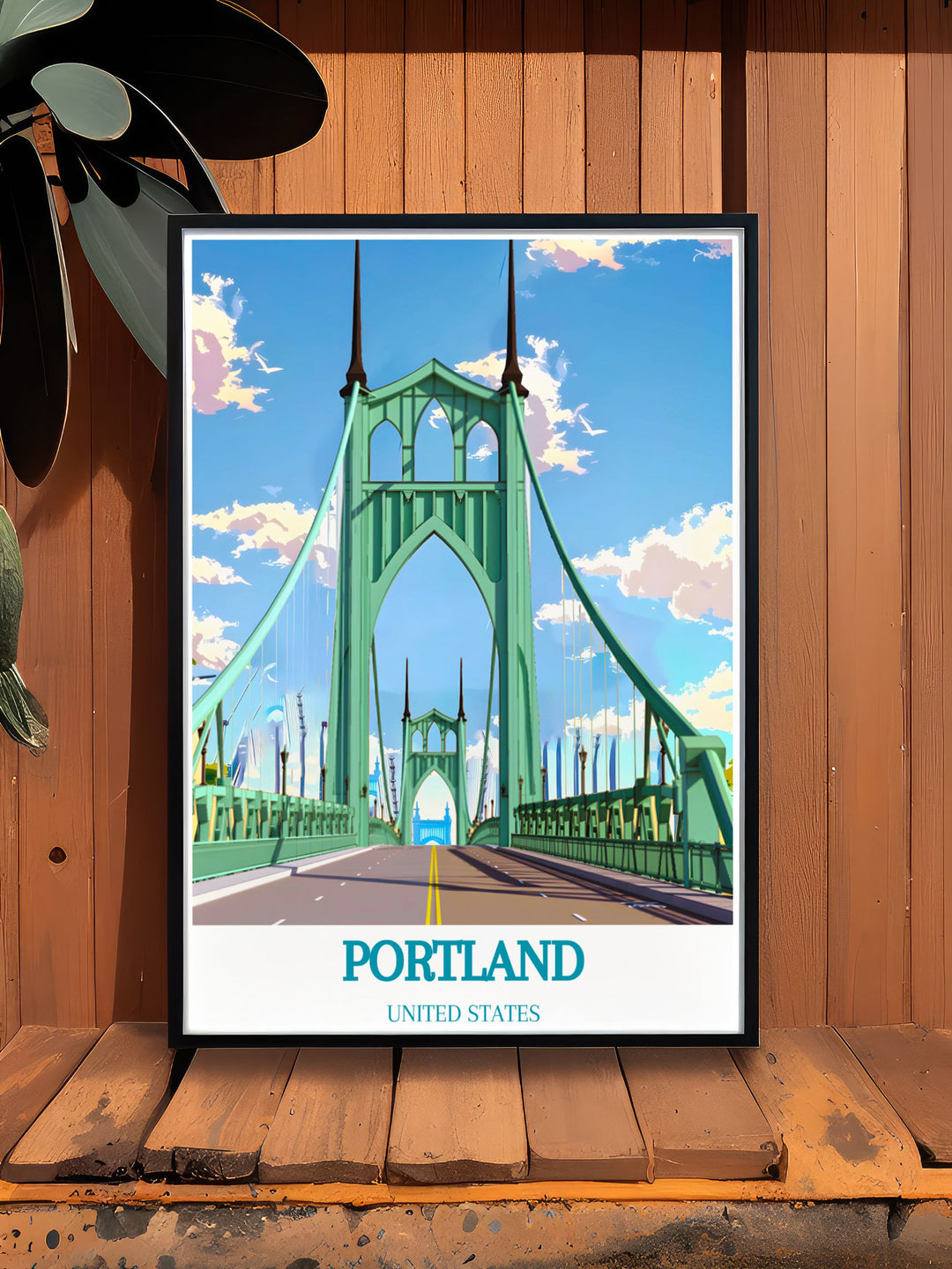 Stunning St. Johns Bridge art print with a black and white design highlighting the architectural elegance of Portland Oregon ideal for enhancing any living space or office