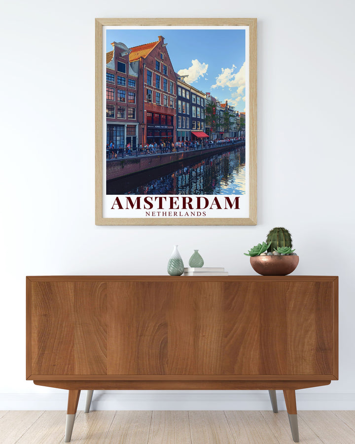 Captivating Amsterdam poster showcasing the Anne Frank House with fine line details. This Amsterdam photo is a must have for those who appreciate detailed city prints. The Amsterdam art print brings the historical beauty of the city into your living space.