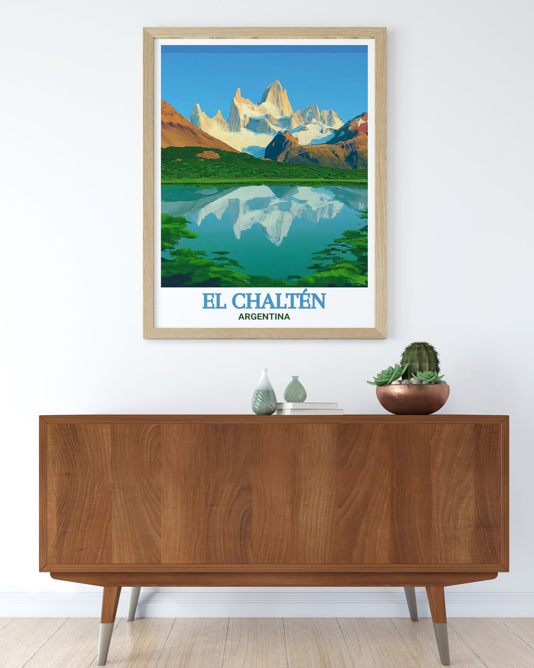 Laguna Capri Stunning Living Room Decor captures the serene beauty of El Chalten a modern piece of Argentina Art that inspires and captivates