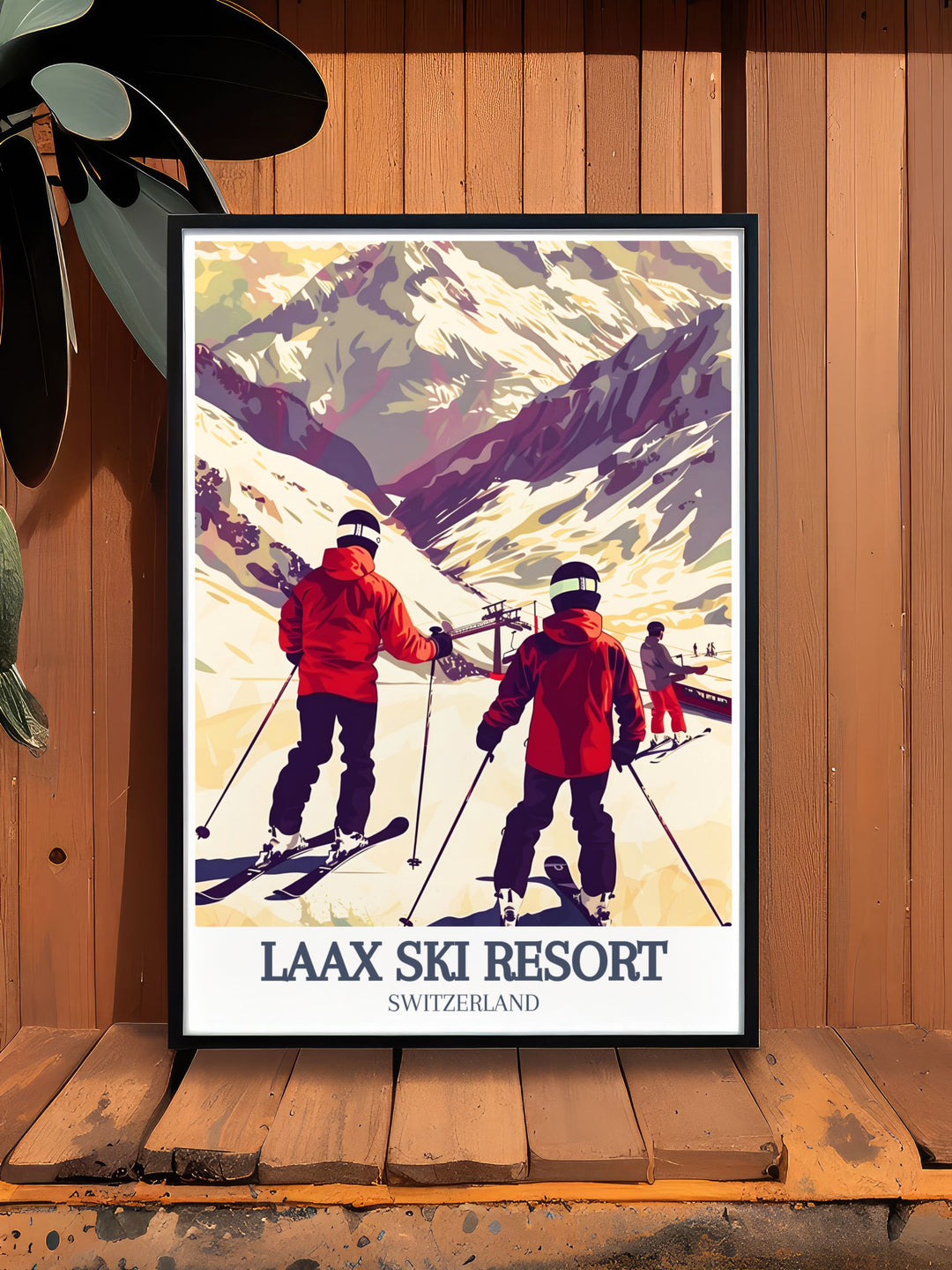 Swiss Alps Print showcasing Crap Masegn Flims Laax Falera featuring bold winter imagery of Switzerlands top ski resorts perfect for those looking to add a touch of adventure and snow covered beauty to their home decor.