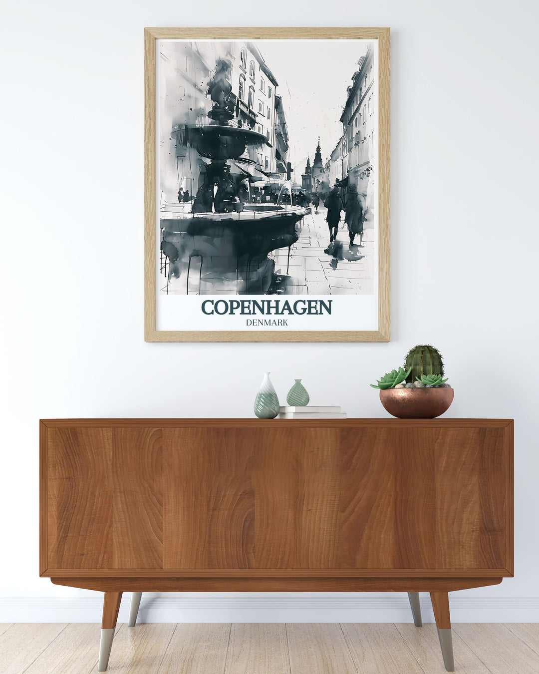This vintage print of Stroget street, Stork Fountain from Copenhagen is a timeless piece of wall art. Perfect for adding a historic and charming touch to your space. Ideal for anyone who appreciates classic travel posters and European destinations.