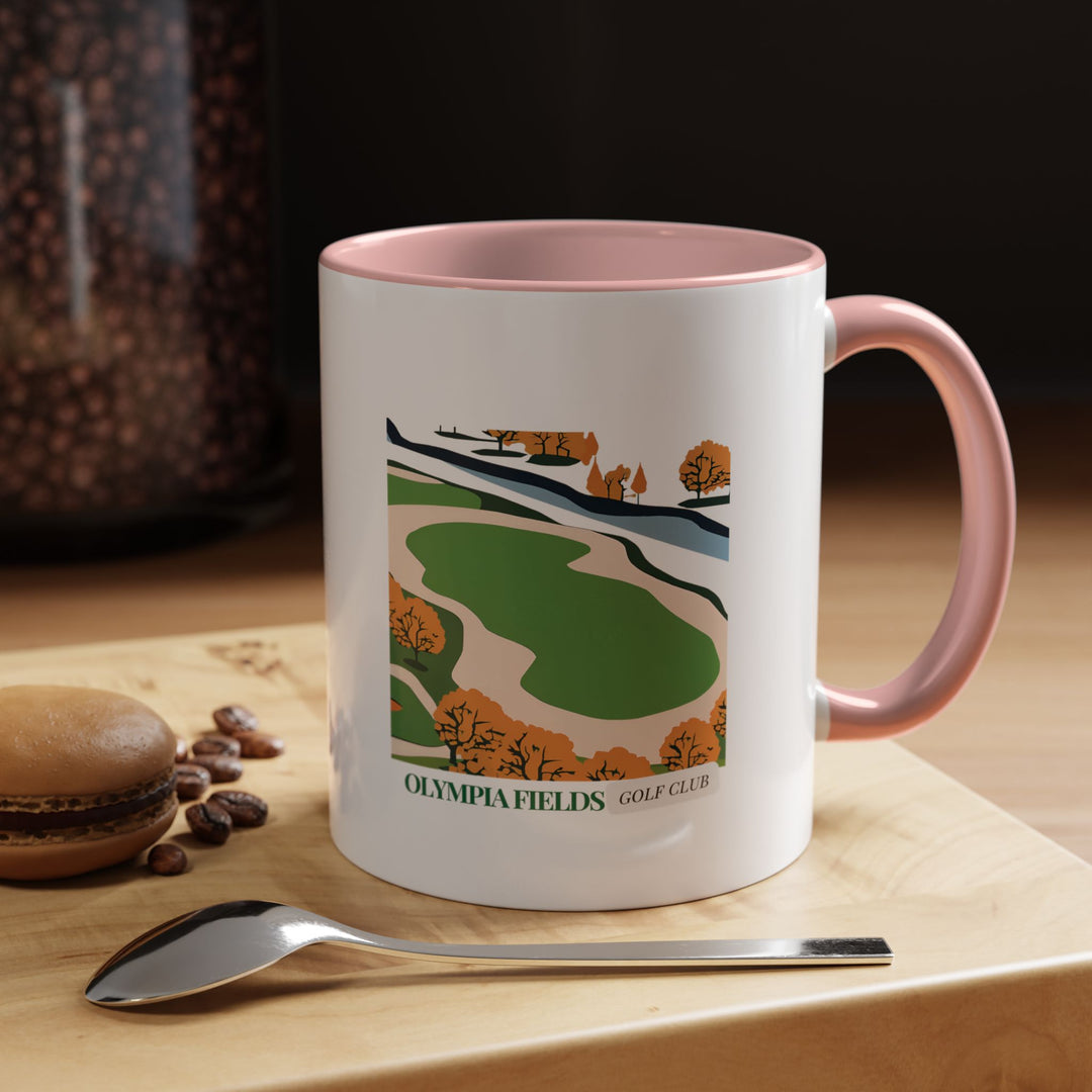 A premium Olympia Fields Country Golf Club mug designed for enthusiasts and collectors. Showcasing intricate artwork of the prestigious golf course, this ceramic mug is dishwasher and microwave safe, making it an elegant gift for sports fans.