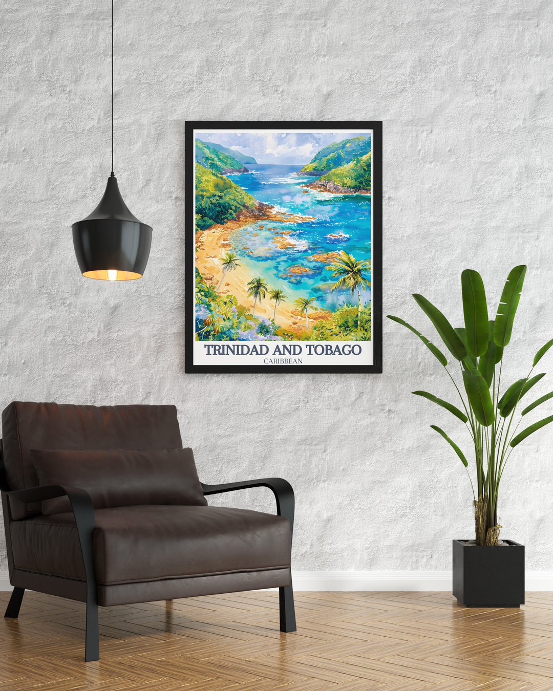 The calm shores of Maracas Bay and the iconic Nylon Pool are depicted in this Trinidad and Tobago travel poster, offering a touch of Caribbean paradise. Perfect for anyone with a love for beach life, this framed print brings island serenity into your home.