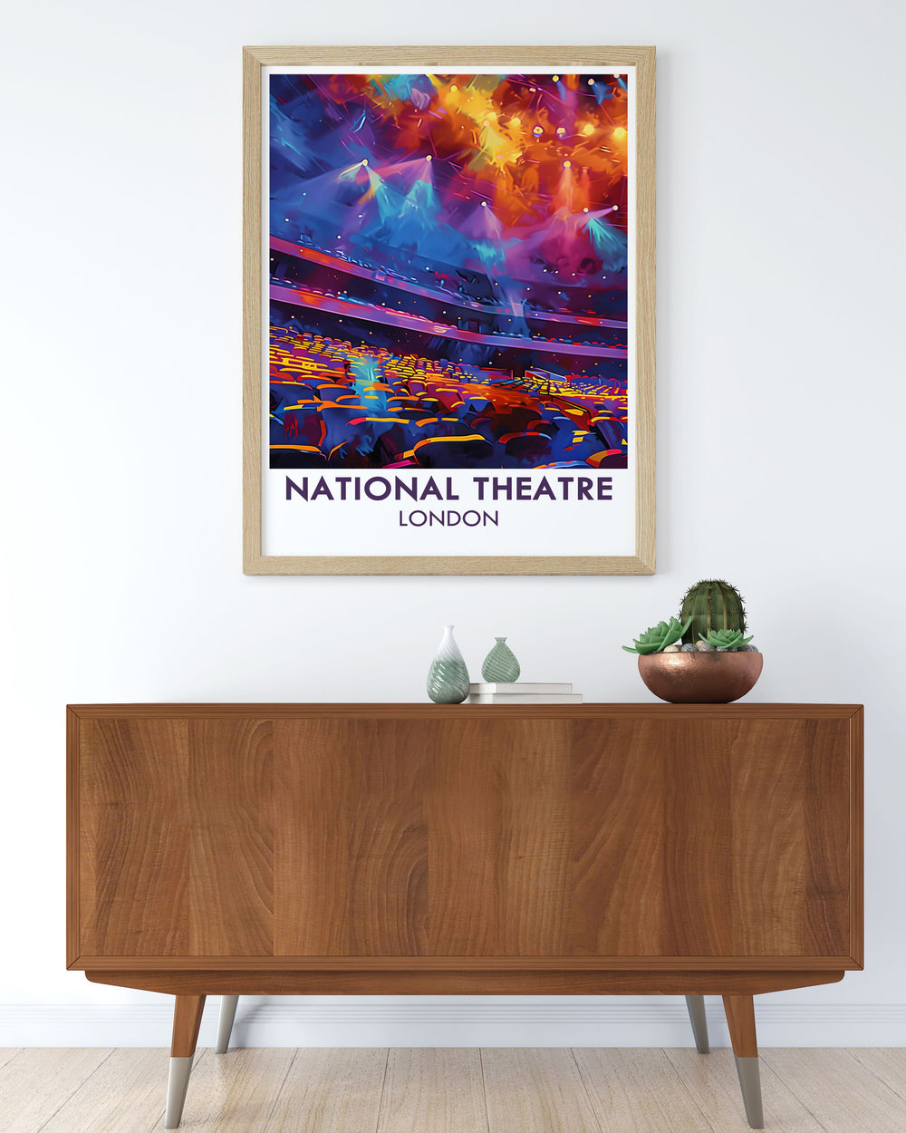 Retro Travel Poster of The Old Vic Theatre with Olivier Theatre in the background a stunning addition to any home this print blends classic theatre history with contemporary design making it a perfect choice for sophisticated wall décor