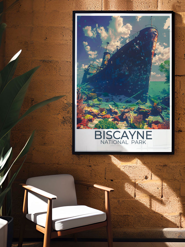 Detailed digital download of Biscayne National Park, featuring The Maritime Heritage Trail and vibrant coral reefs, ideal for any art collection or as a memorable travel keepsake.