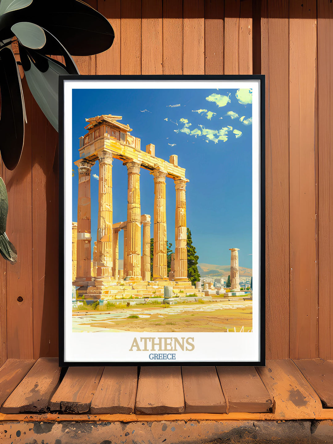 Detailed Athens Georgia street map art print with The Temple of Olympian Zeus in elegant black and white. This beautiful wall art is ideal for home decor and makes a perfect anniversary birthday or Christmas gift.