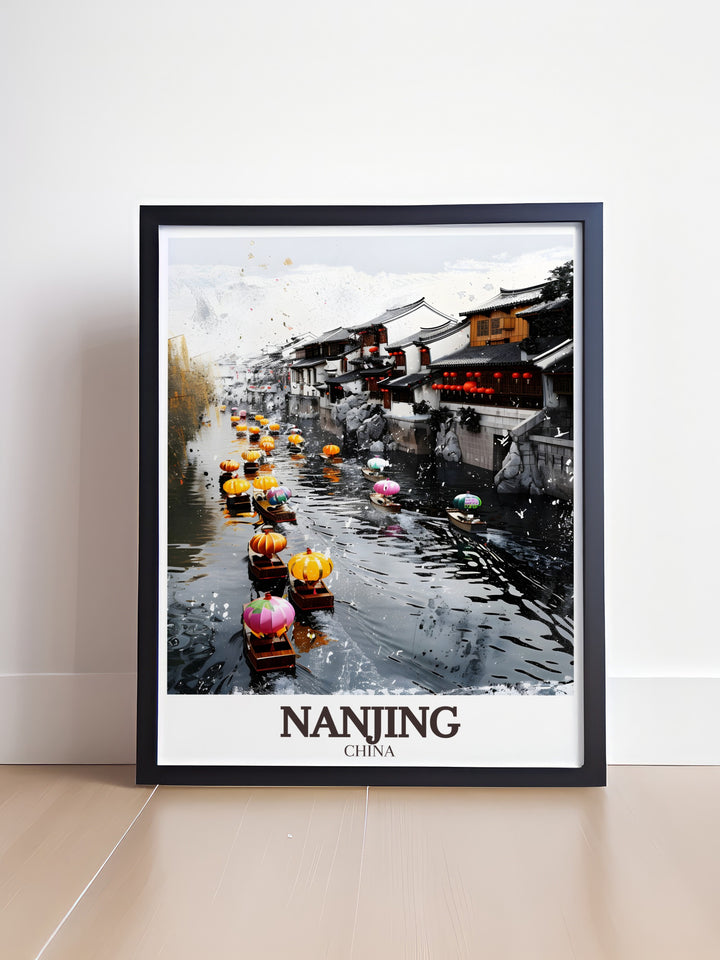 Our Nanjing Travel Poster offers a unique perspective on the Qinhuai River, one of the most famous waterways in China. The minimalist art style enhances the rivers natural beauty and historic significance, making it a perfect piece for anyone who appreciates Asian travel and culture.