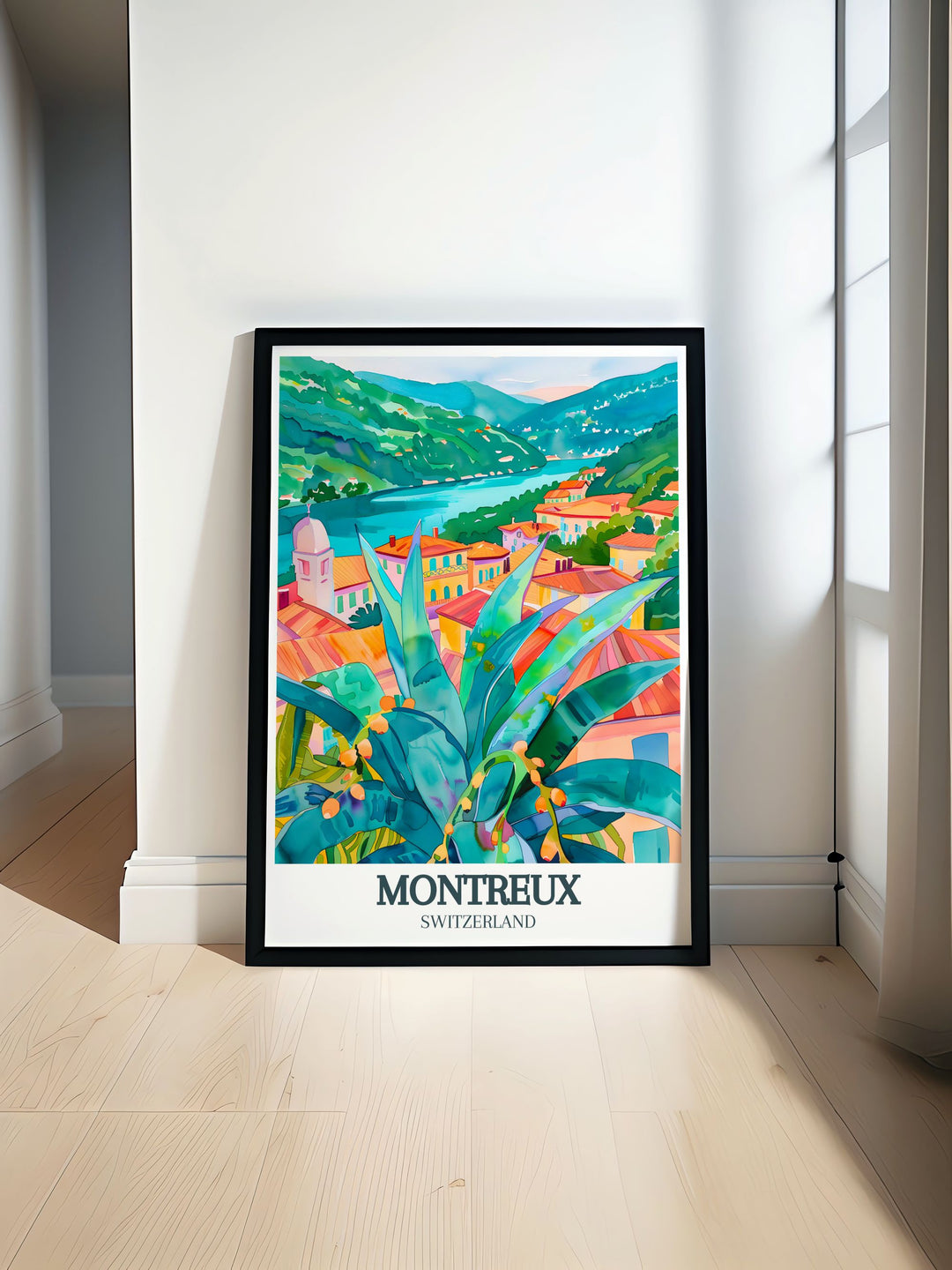 Celebrate Switzerlands natural beauty with this Lake Geneva Wall Art. Featuring Montreux, the serene lake waters, and the iconic Rochers de Naye, this print brings together the best of Switzerlands alpine landscapes and cultural charm for your home décor.