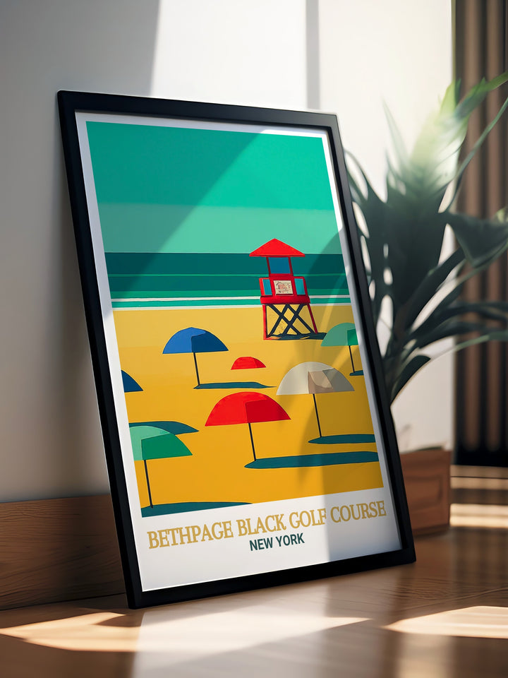 Jones Beach Wall Art combines the beauty of Bethpage Blacks golf course with the coastal charm of Jones Beach State Park. This print highlights both landmarks, making it a perfect gift for anyone who appreciates New Yorks scenic outdoors and iconic destinations.