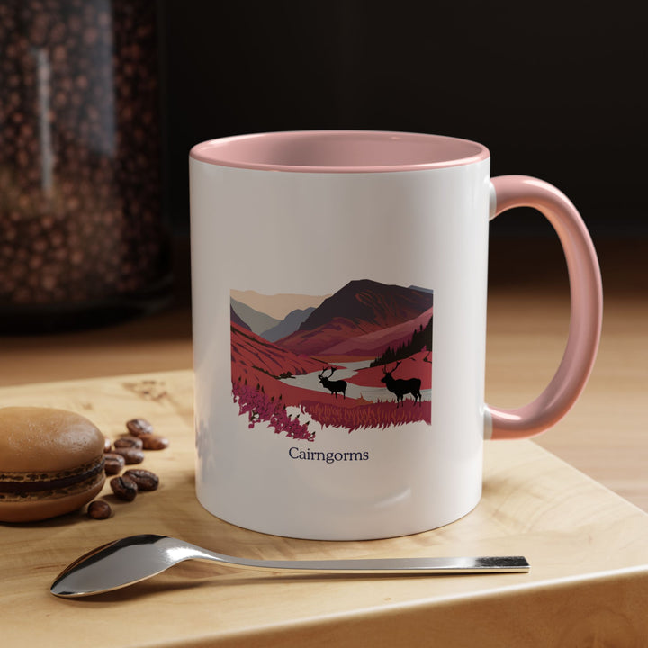 A vibrant Cairngorms Scotland Mug showcasing bold patterns inspired by the Cairngorms’ iconic scenery. Dishwasher-safe ceramic construction ensures durability, making it perfect for everyday use or as a stylish keepsake.