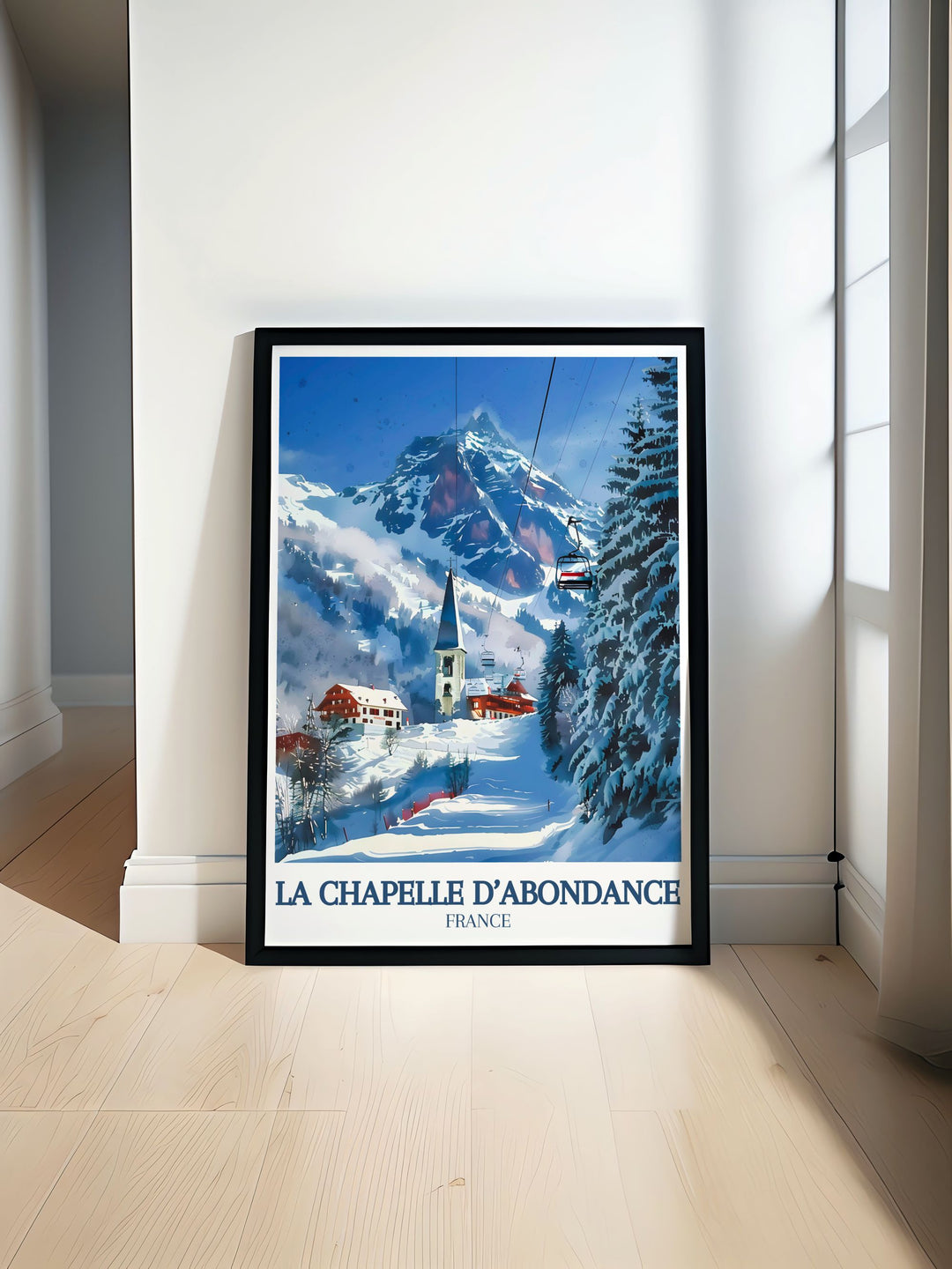 Stunning Ski Resort Poster featuring the enchanting landscapes of Saint Maurice and Val d Abondance perfect for bringing the beauty of the French Alps into your home this vintage ski print is a must have for skiing enthusiasts