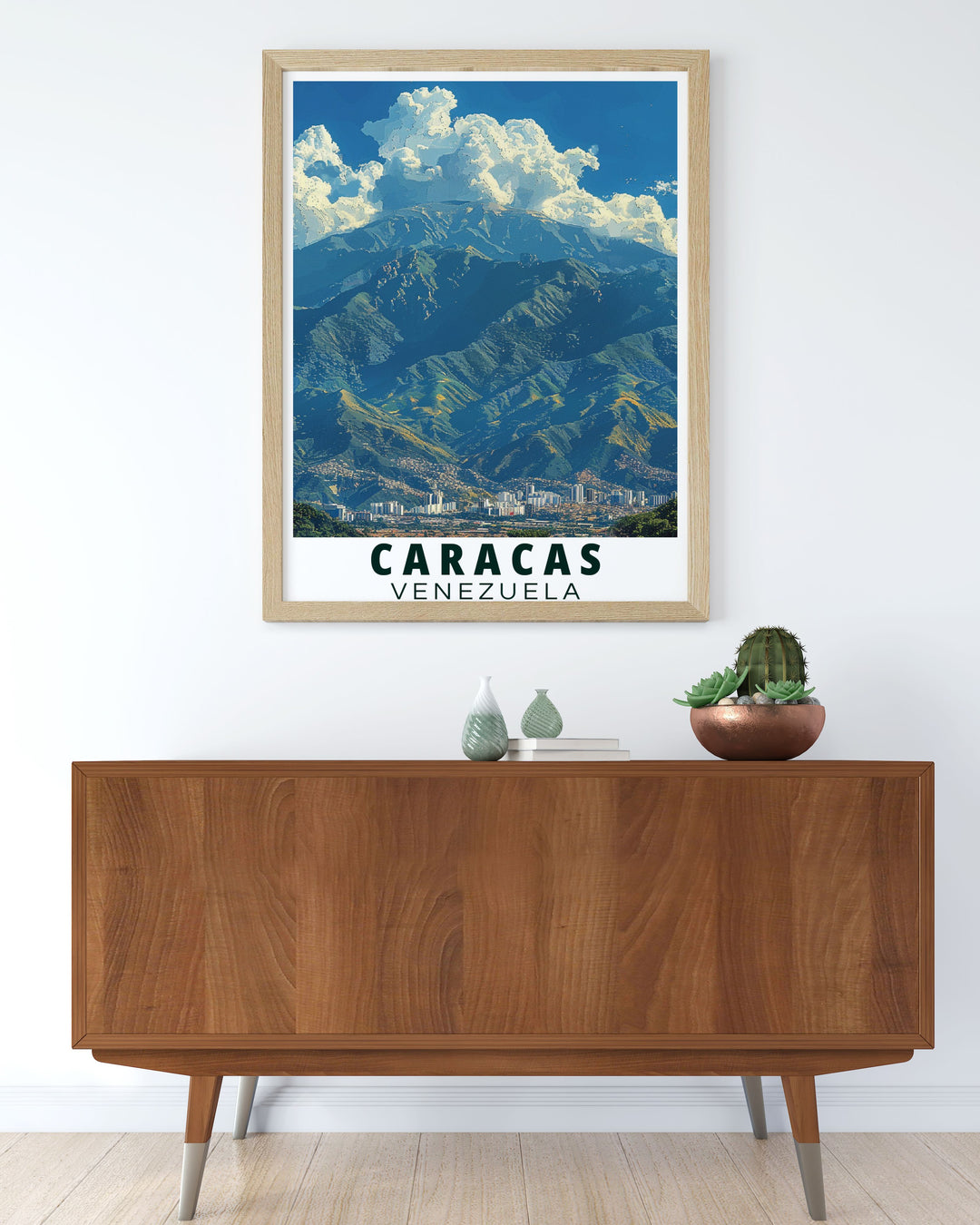 Showcasing the impressive slopes of Avila Mountain and the lively atmosphere of Caracas, this travel poster adds a unique touch of natural and urban elegance to your living space.