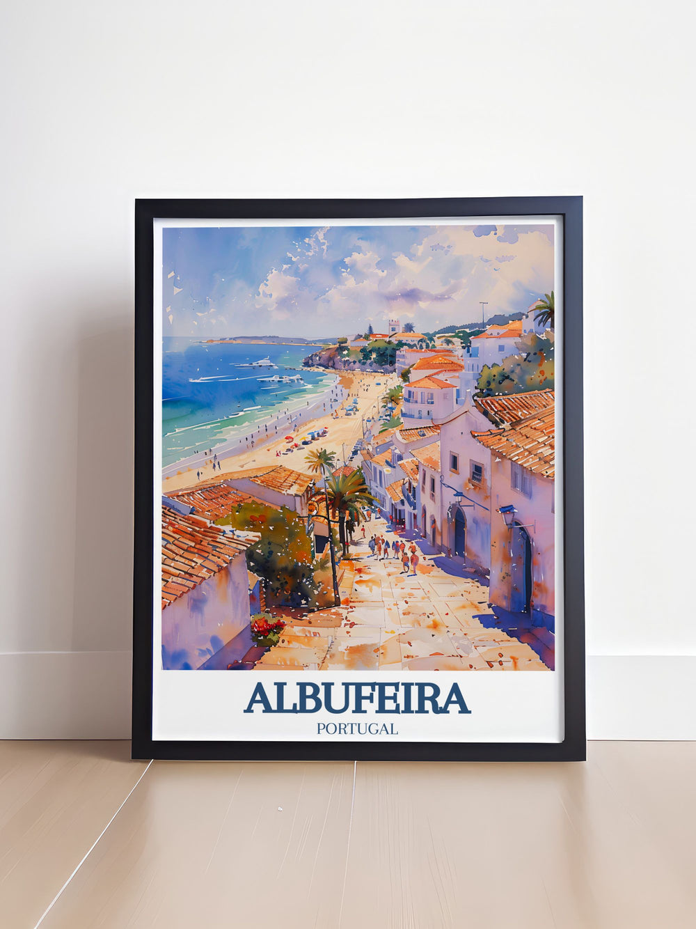 Beautiful Albufeira art print capturing the vibrant energy of Strip de Albufeira with its lively bars and bustling nightlife, perfect for home decor.