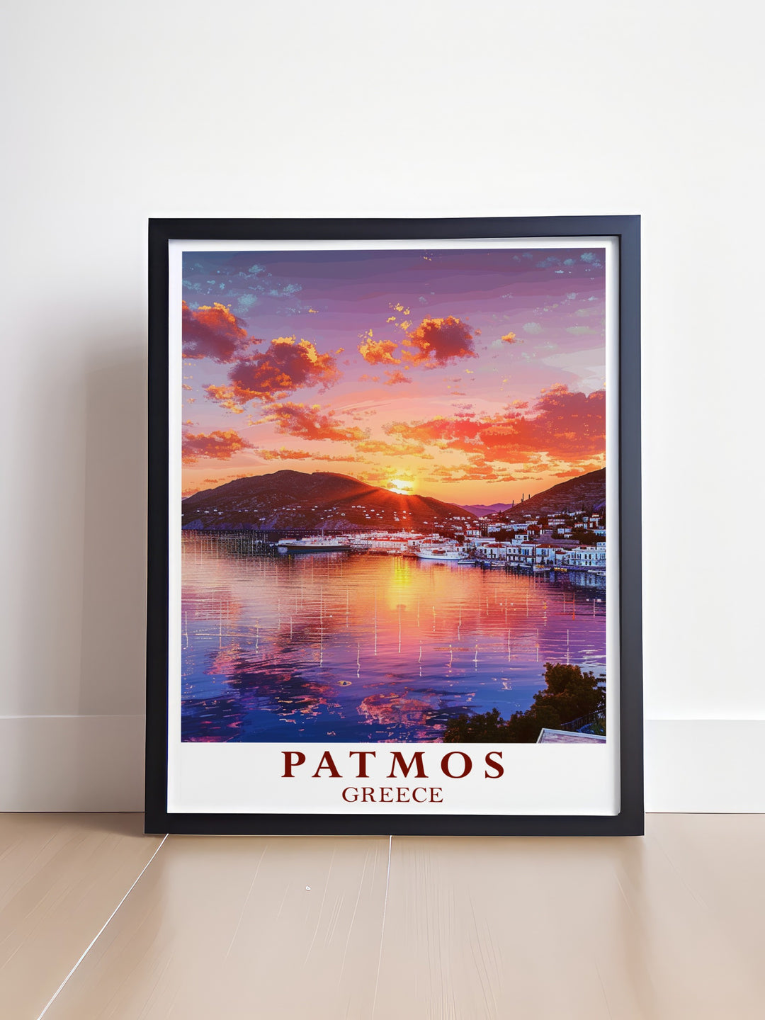 Skala Harbor modern art and Patmos greek art designed to transform your living space into a serene Greek haven the vibrant colors and intricate details of this artwork make it a perfect addition to any room adding a touch of Greek island elegance to your decor