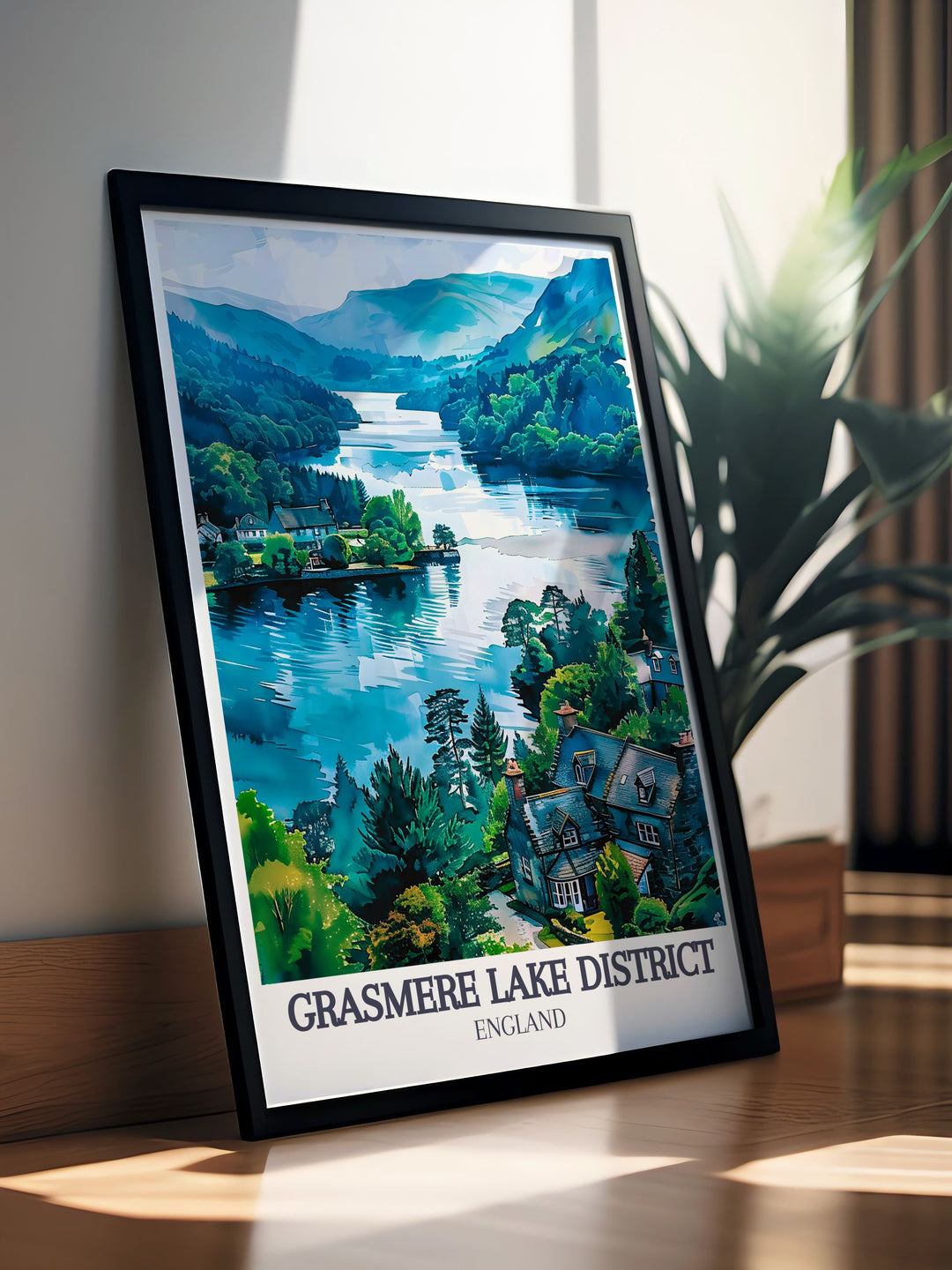 Showcasing Grasmeres serene lake and picturesque village, this poster brings the enchanting beauty of the Lake District into your home, perfect for any decor.