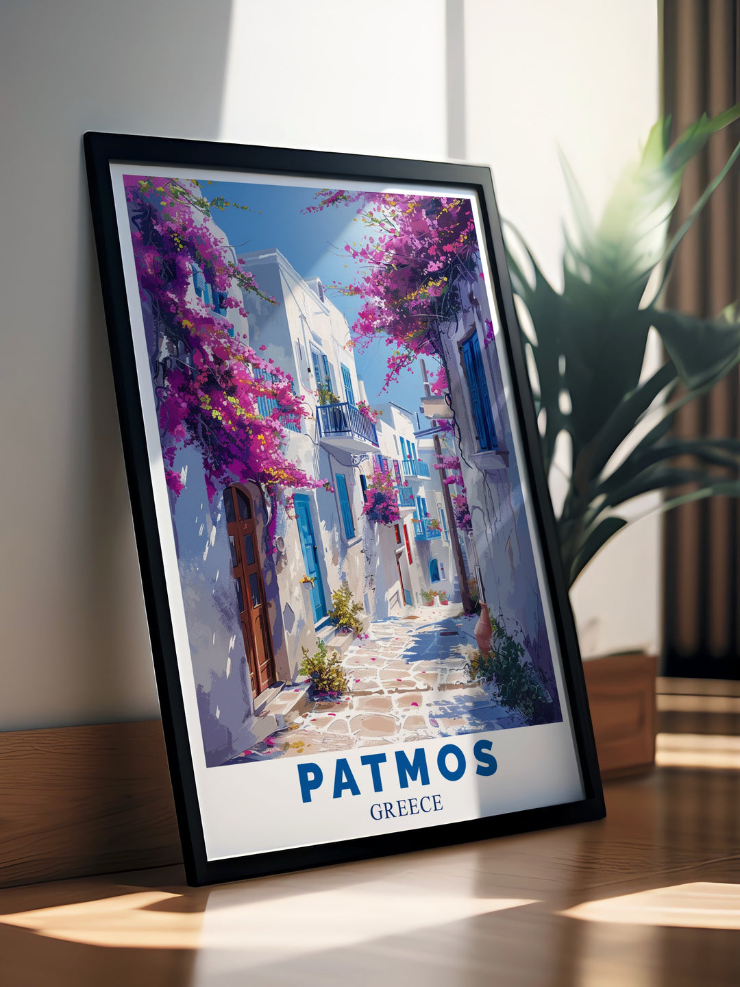 Beautiful Patmos Greece island art featuring Chora perfect wall décor designed to transform your living space into a Greek haven with vibrant colors and stunning details this piece of art is a must have for anyone who loves Greek culture