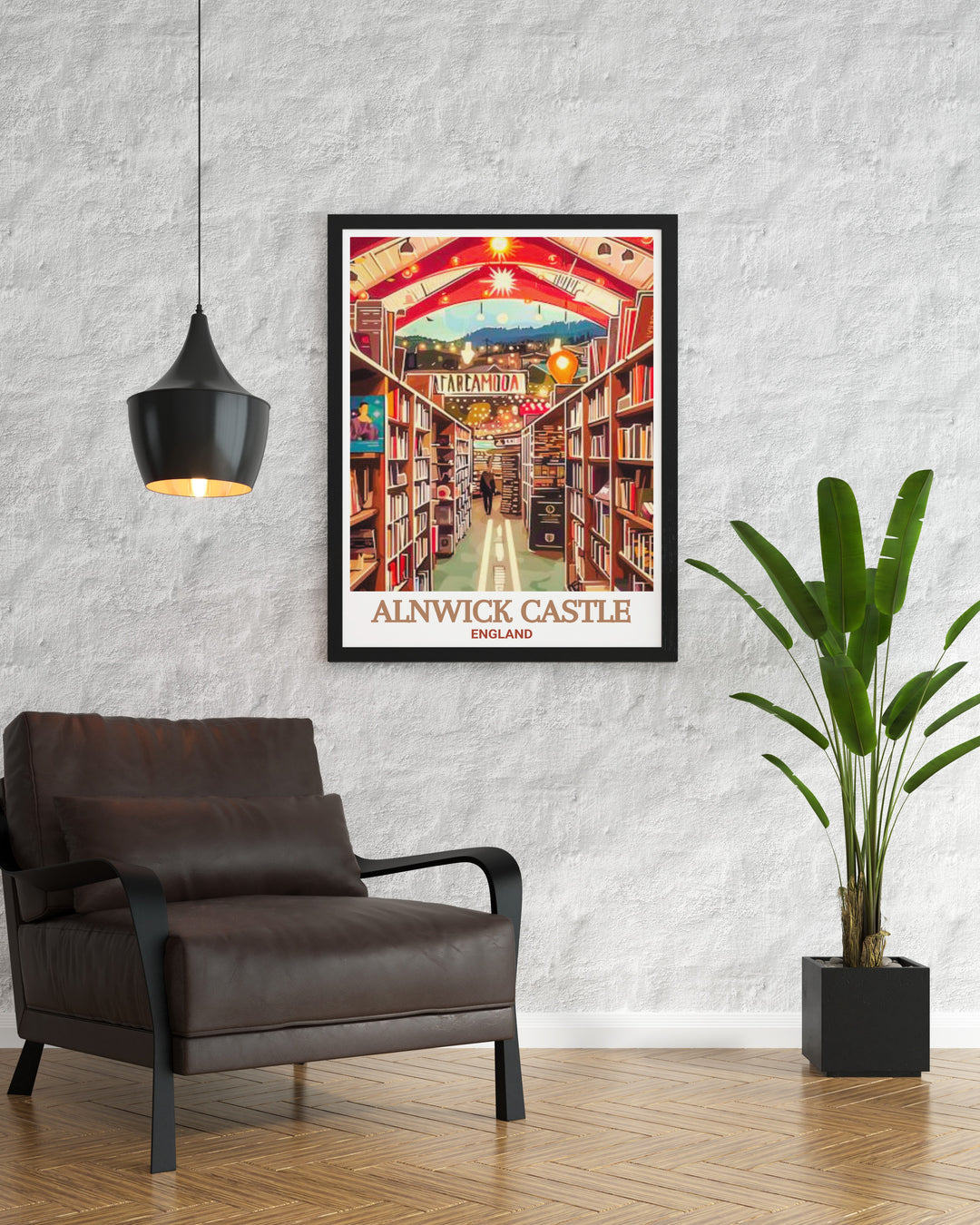 Alnwick Castle Travel Poster showcasing the timeless allure of the castle and its surrounding landscapes in Northumberland. The artwork invites viewers to explore the history and beauty of this iconic English fortress, making it a perfect addition to any home decor