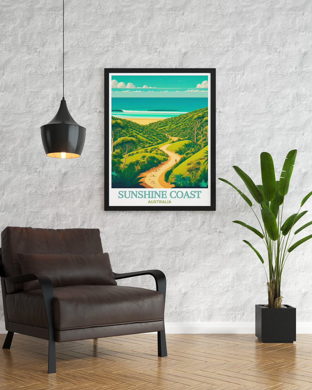 Noosa National Park is depicted in this stunning Australia travel poster, offering a glimpse of its rugged cliffs, peaceful beaches, and diverse wildlife. An excellent addition to any home, this artwork captures the spirit of the Sunshine Coast.