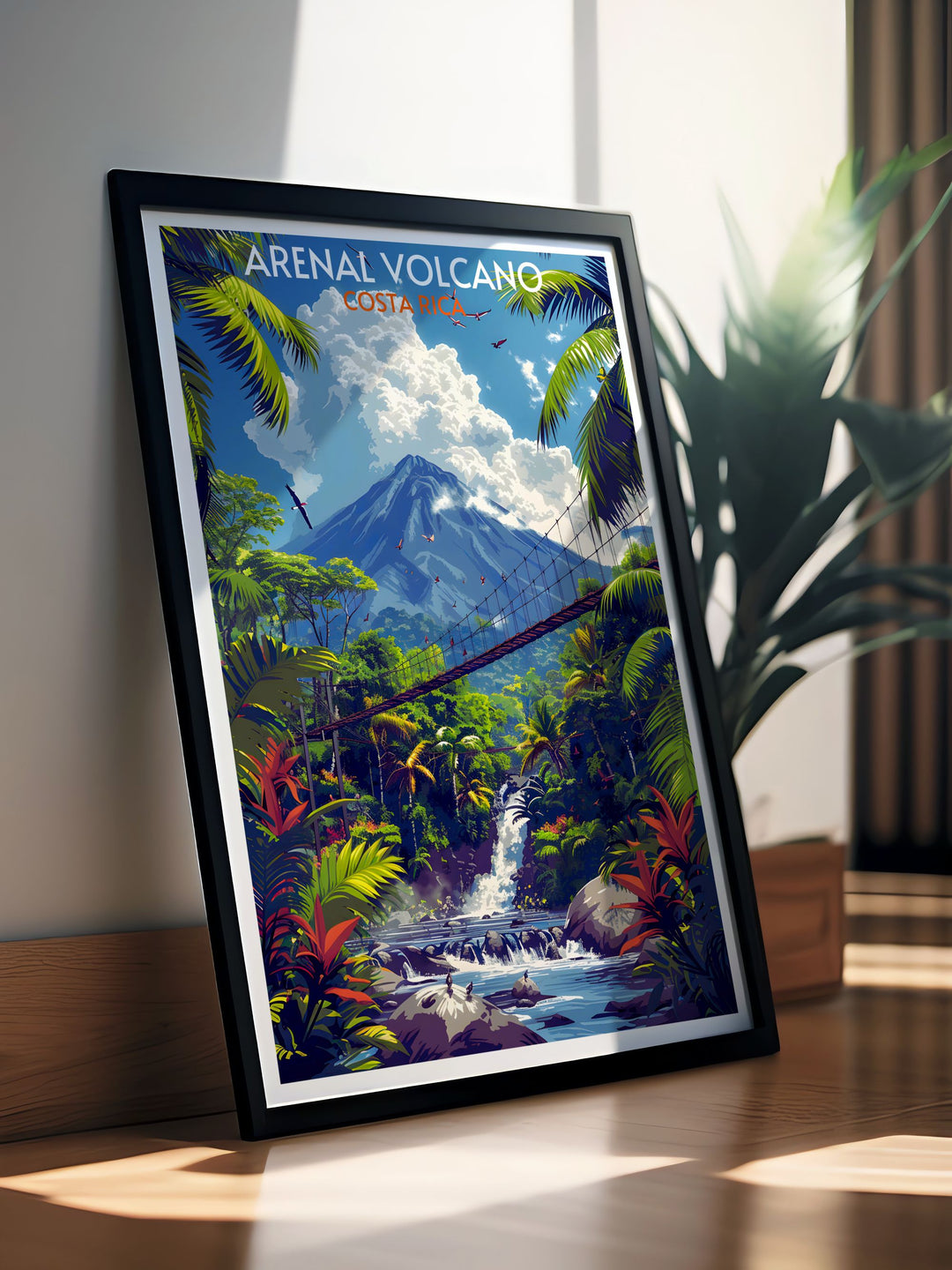 The Arenal Hanging Bridges in an evocative print, highlighting the connection between nature and human ingenuity in Costa Rica.