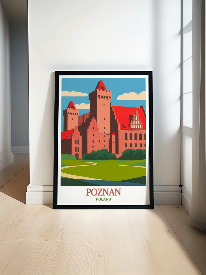 Imperial Castle modern prints showcasing the iconic beauty of Poznan create the perfect addition to any home decor with intricate details and vibrant colors making it ideal for travel enthusiasts or collectors of Poznan travel art.