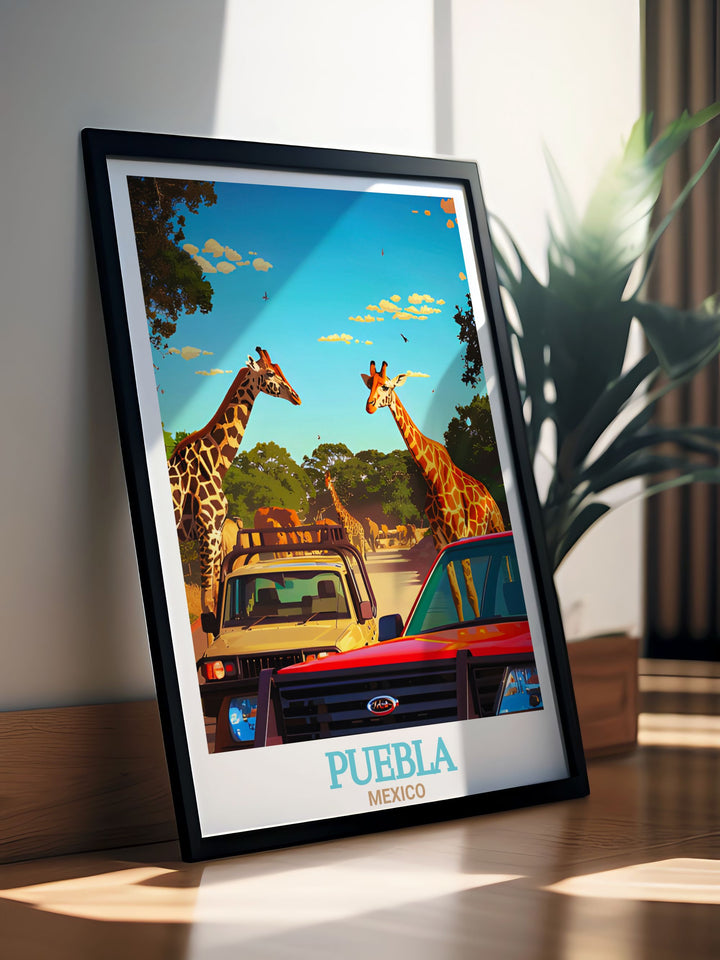 Puebla Wall Art with intricate details and vibrant colors Africam Safari Framed Prints featuring wildlife scenes perfect for enhancing any living room decor unique travel poster prints that bring a touch of Mexico and adventure into your space