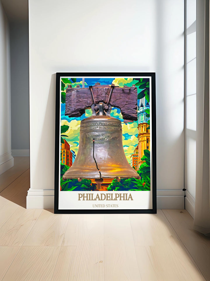 Philadelphia artwork featuring Liberty Bell in vibrant modern style ideal for home decor or traveler gifts