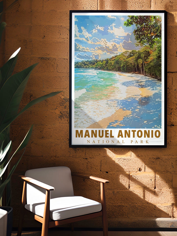 Manuel Antonio National Park poster print with Espadilla Beach art is a perfect Costa Rica travel gift ideal for those who love nature and adventure bringing the essence of Costa Rica into their living spaces with beautiful wall decor