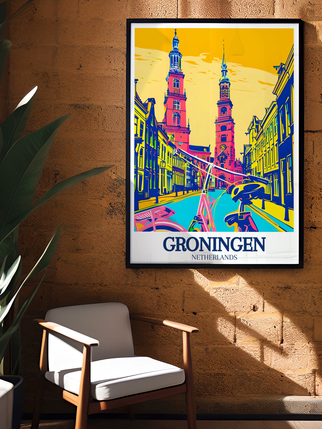 Martini Tower wall art depicting Groningens most famous landmarks, including the Aa Church and the University of Groningen. The intricate details of this print make it a striking focal point in any room, ideal for adding a touch of Dutch heritage to your decor.