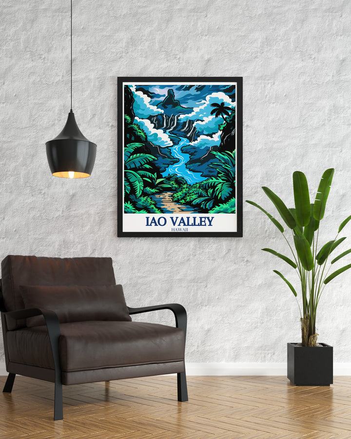 This Iao Valley canvas art brings the stunning beauty of Hawaii into your home. The lush Iao Valley and the towering Iao Needle are captured in vibrant detail, making this poster print a beautiful addition to any space. Whether for personal decor or as a gift, this travel art celebrates Hawaiis natural wonders.