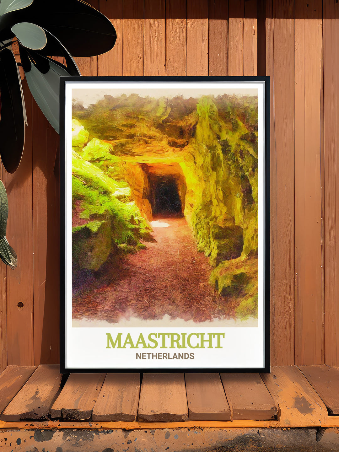 Maastricht Travel Print featuring the mysterious St. Pietersberg Caves in the Netherlands. This wall decor piece is more than just artwork; its a tribute to the hidden history of Maastricht. Perfect for art lovers and adventurers alike, this Netherlands Home Decor brings the spirit of exploration into your home