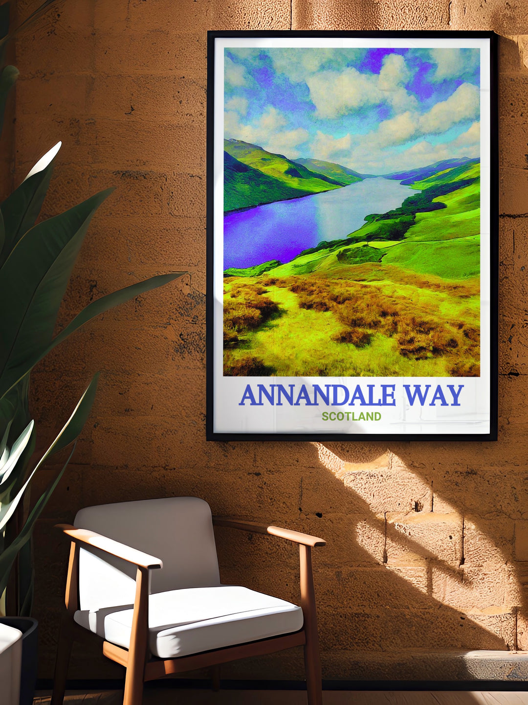 Elegant home decor featuring Annandale Way and St. Marys Loch Modern Prints a stunning portrayal of Scotlands landscapes ideal for creating a nature inspired living room or a thoughtful gift for a hiking enthusiast