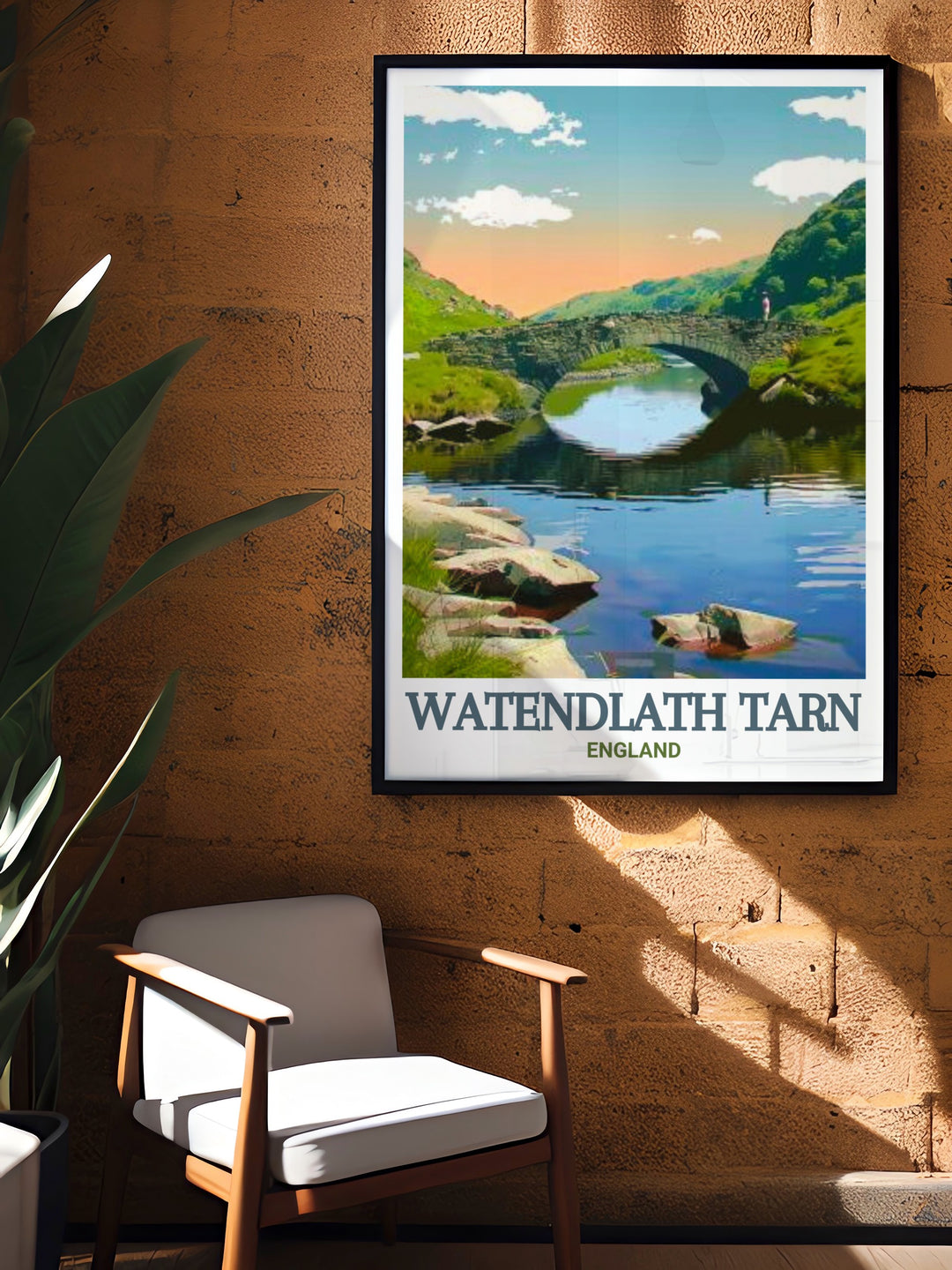 Stunning artwork of Watendlath Packhorse Bridge in a framed print showcasing the beauty of Watendlath Tarn and scenic Thirlmere perfect for elegant living room decor