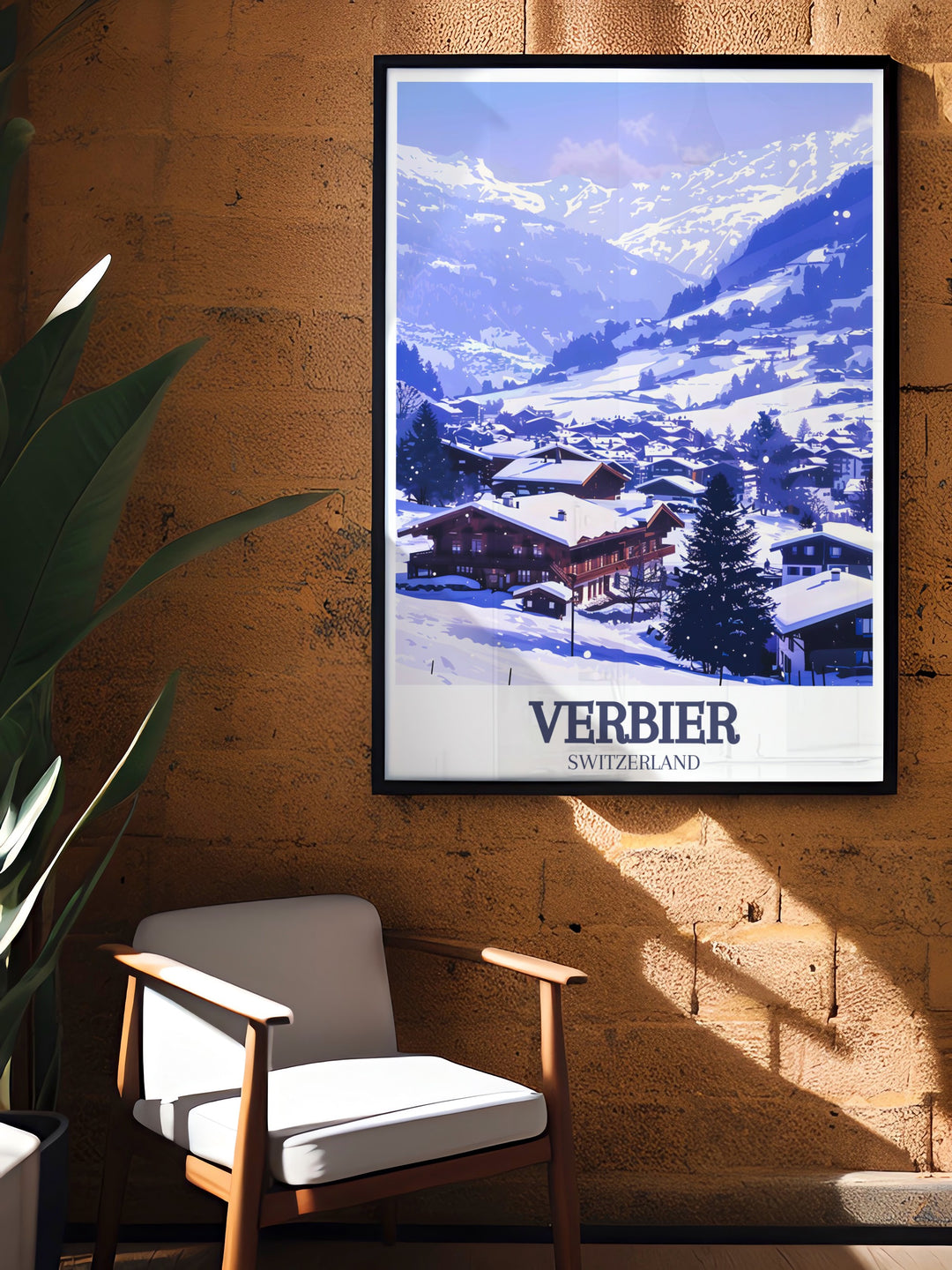 This Verbier poster print showcases the stunning Verbier mountains and Verbier Village, capturing the essence of the famous Swiss ski resort. The perfect addition to any ski lovers home, this artwork brings the beauty of the Alps to life with vibrant colors and intricate details.