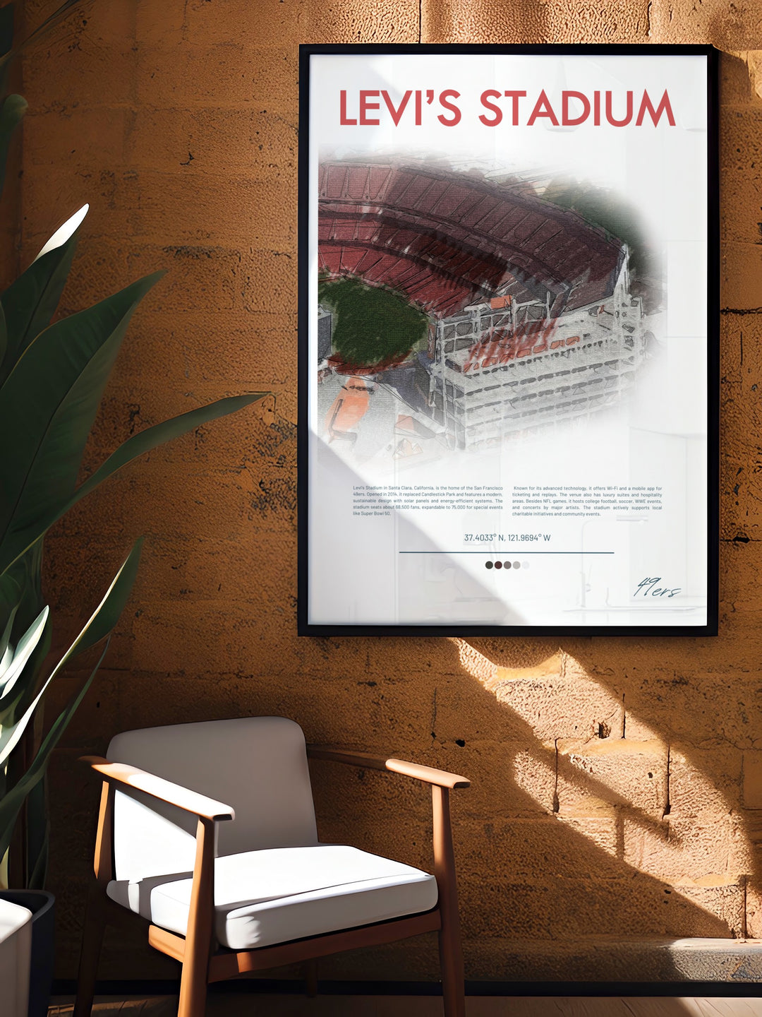 Vintage NFL Print featuring Deebo Samuel Nick Bosa and George Kittle in action with Levis Stadium a unique addition to any collection celebrating the legendary players and the spirit of the San Francisco 49ers