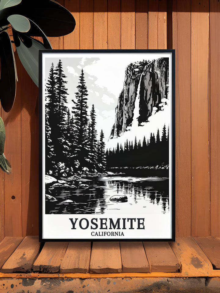 Framed Yosemite Poster Print featuring El Capitan and Yosemite Falls bringing natural beauty and sophistication to any room with its exquisite detail