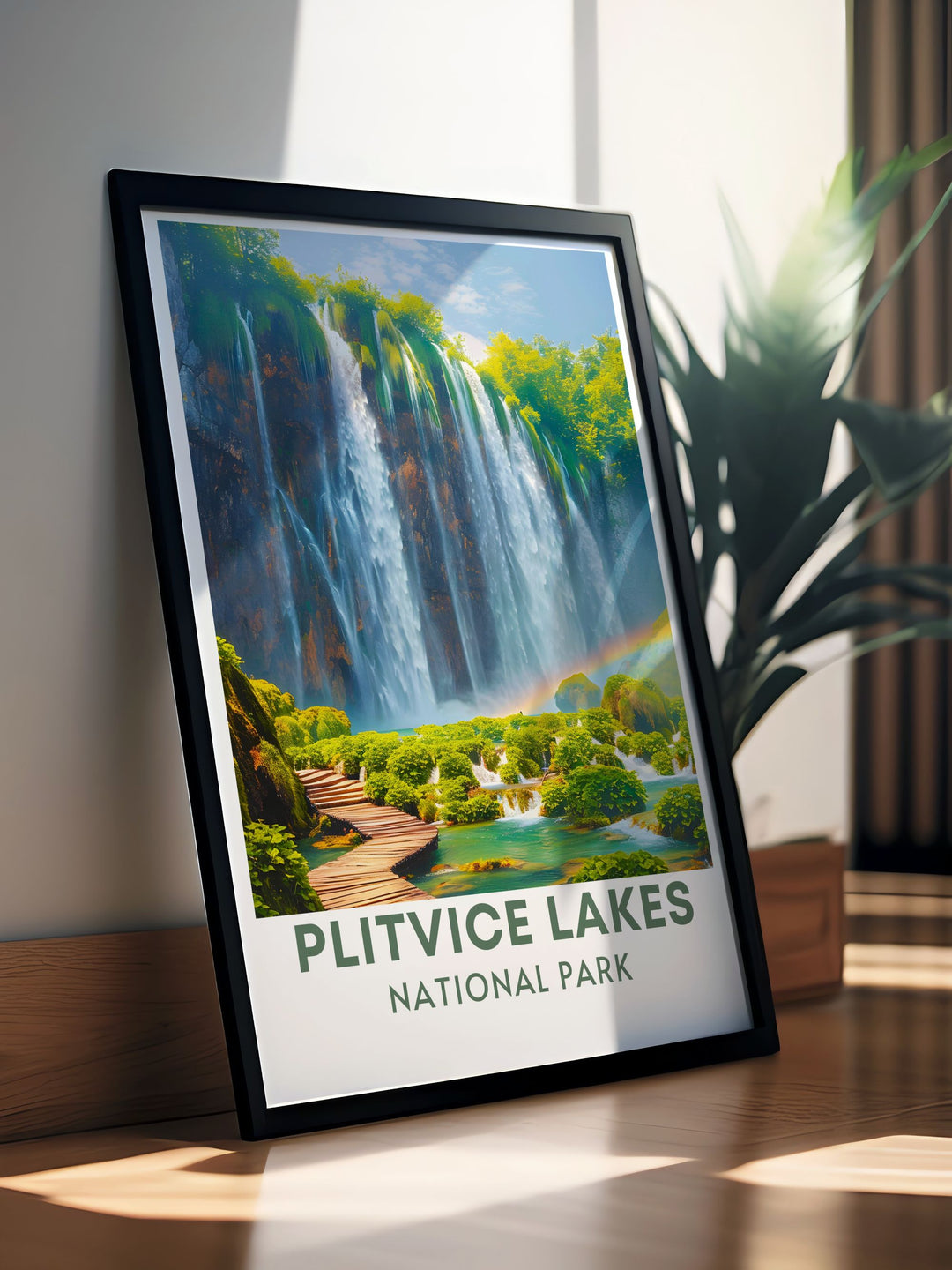 Vintage Veliki Slap Boardwalk print offering a timeless depiction of Croatias iconic waterfall this poster brings the charm of Plitvice Lakes into your home decor a great choice for those who love vintage style art and scenic landscapes