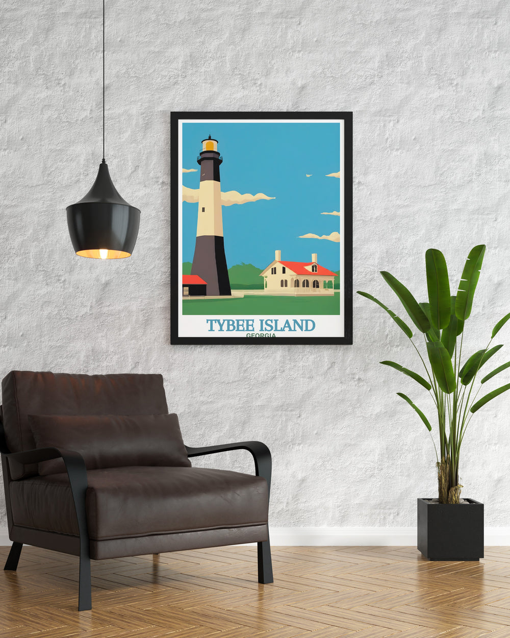 Elegant Tybee Island Poster showcasing Tybee Island Light Station and Museum with intricate details ideal for enhancing your living room or bedroom decor with timeless coastal beauty.